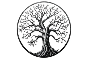 Tree of life in a broken circle with birds flying out tattoo idea