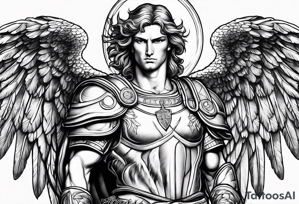 Saint Michael archangel portrait tattoo idea