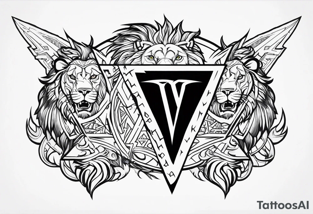 Valhalla sword shield lion dragon valknut tattoo idea