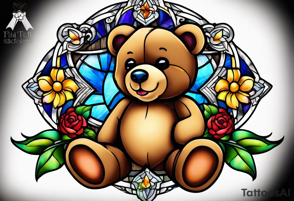 Teddy bear stain glass tattoo idea