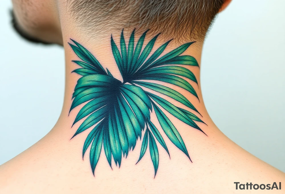 realistic large woven palm leaves tattoo idea