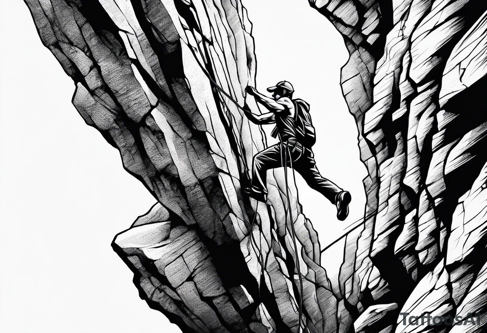 create a tattoo of a naked man climbing a cliff tattoo idea