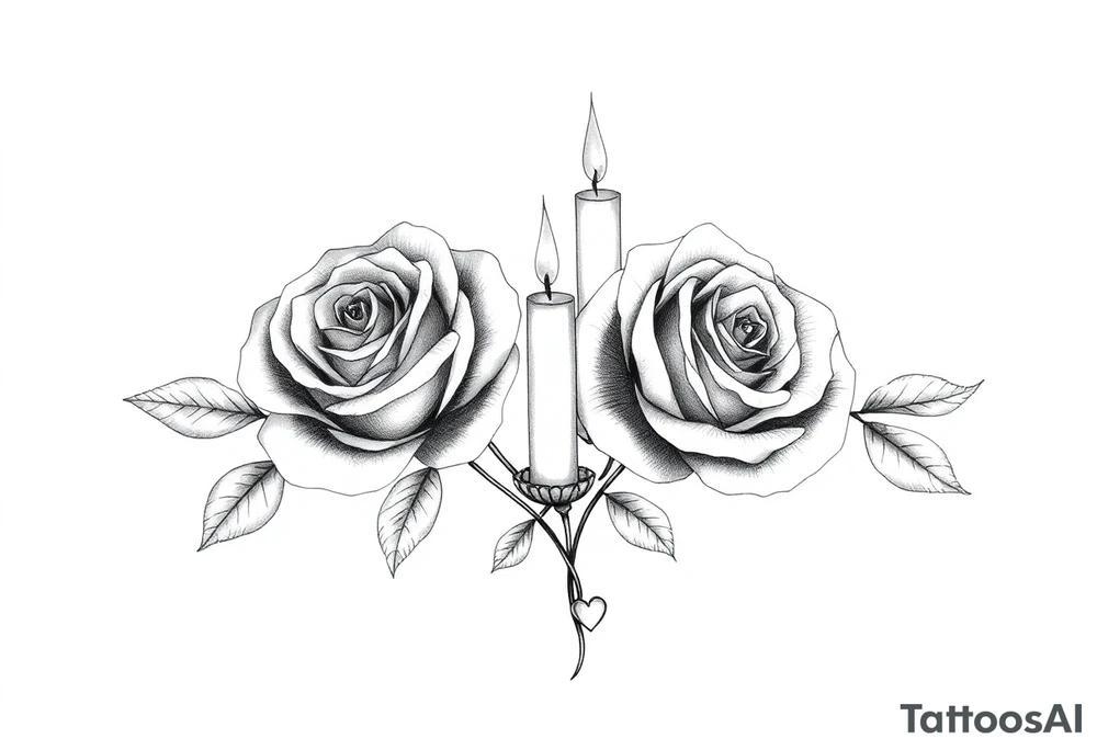 blue, Passed baby, two roses, two candles, hearts tattoo idea