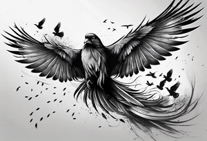 A feather turning into a flock of birds, representing freedom and liberation tattoo idea