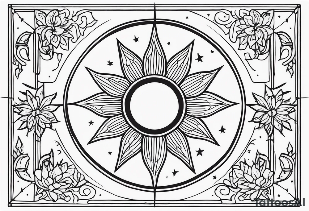 Tarot card whimsy, floral, sun star moon tattoo idea