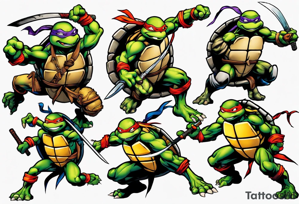 teenage mutant ninja turtles fighting scene tattoo idea