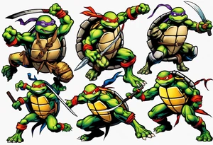 teenage mutant ninja turtles fighting scene tattoo idea