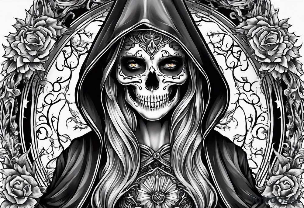 lady skeleton grim reaper satan tattoo idea