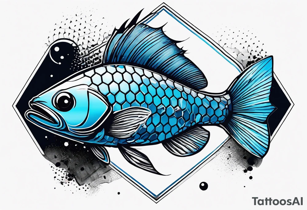 Trash polka blue and black fly fishing theme rib piece. A small about of hexagon pattern. tattoo idea