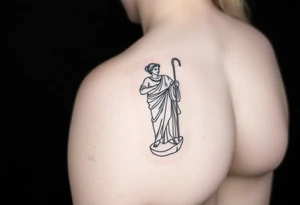 outer thigh tattoo greek sculpture female, fine line tattoo idea