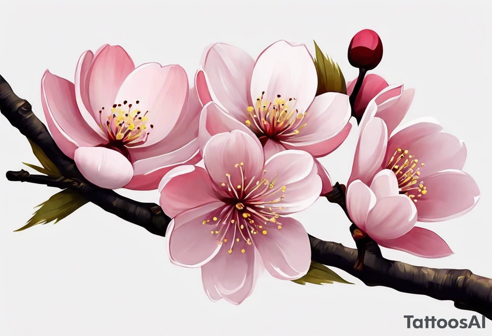 i want a cherry blossom branch to sprout out from the shoulder, then travel down to my arm and wrap around my bicep once, this bit can be floral, then it needs to narrow down and fit through a 7 cm gap in on my forearm then eventually ending in a 10 cm gap on my wrist, this gap can be filled with more blossom flora, this tattoo needs to go all the way down my arm so it needs to be long, the tattoo will start at my shoulder and go all the way down my arm tattoo idea