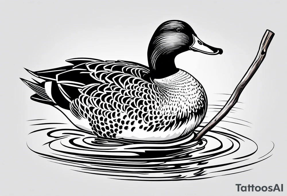 Hunting decoy Duck with a conducting stick tattoo idea