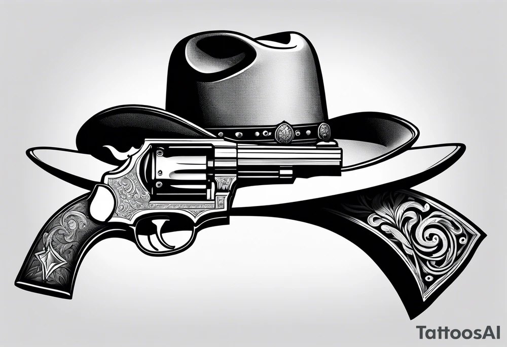 Cowboy hat with a .45 revolver and a rifle tattoo idea