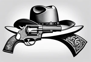Cowboy hat with a .45 revolver and a rifle tattoo idea