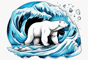 arm tattoo of polar bear and ice berg and relevant nature make colors primary black and white with a little blue tattoo idea