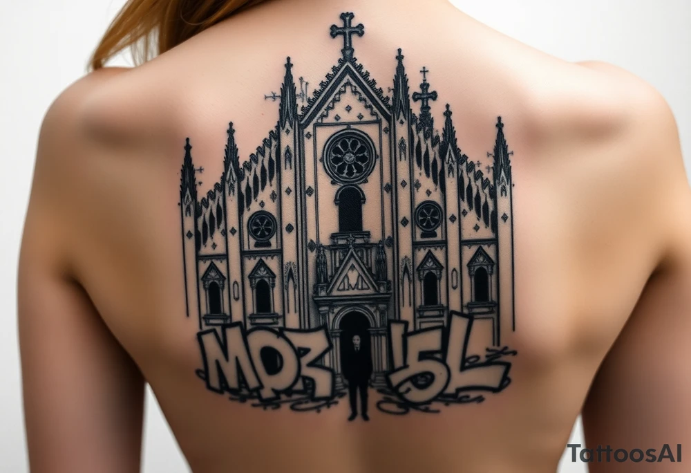 Milan Cathedral damaged and covered in graffiti, large tattoo tattoo idea