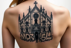 Milan Cathedral damaged and covered in graffiti, large tattoo tattoo idea