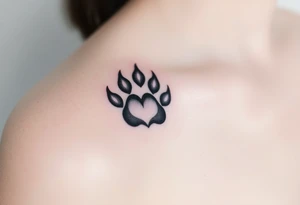 A black-and-gray shaded paw with sharp fur details and intense shading for a bold, mystical look with heart tattoo idea