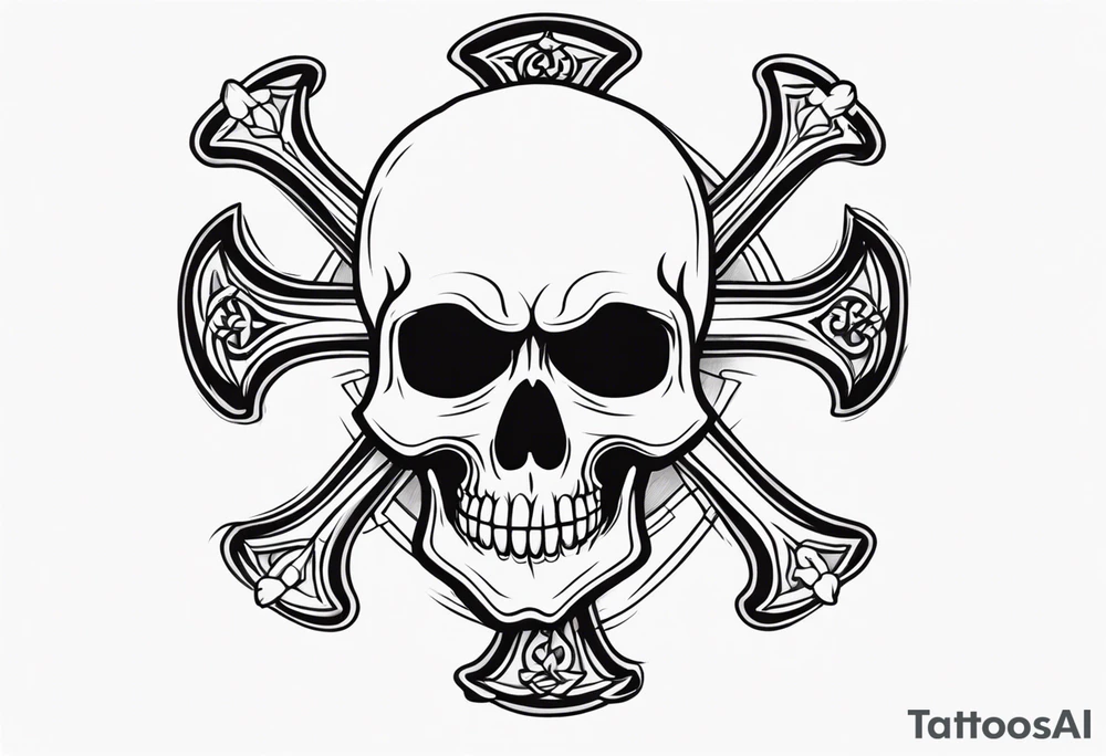 Skull and cross bones with blonde pigtails tattoo idea