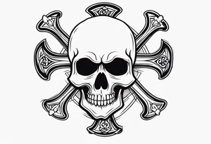 Skull and cross bones with blonde pigtails tattoo idea