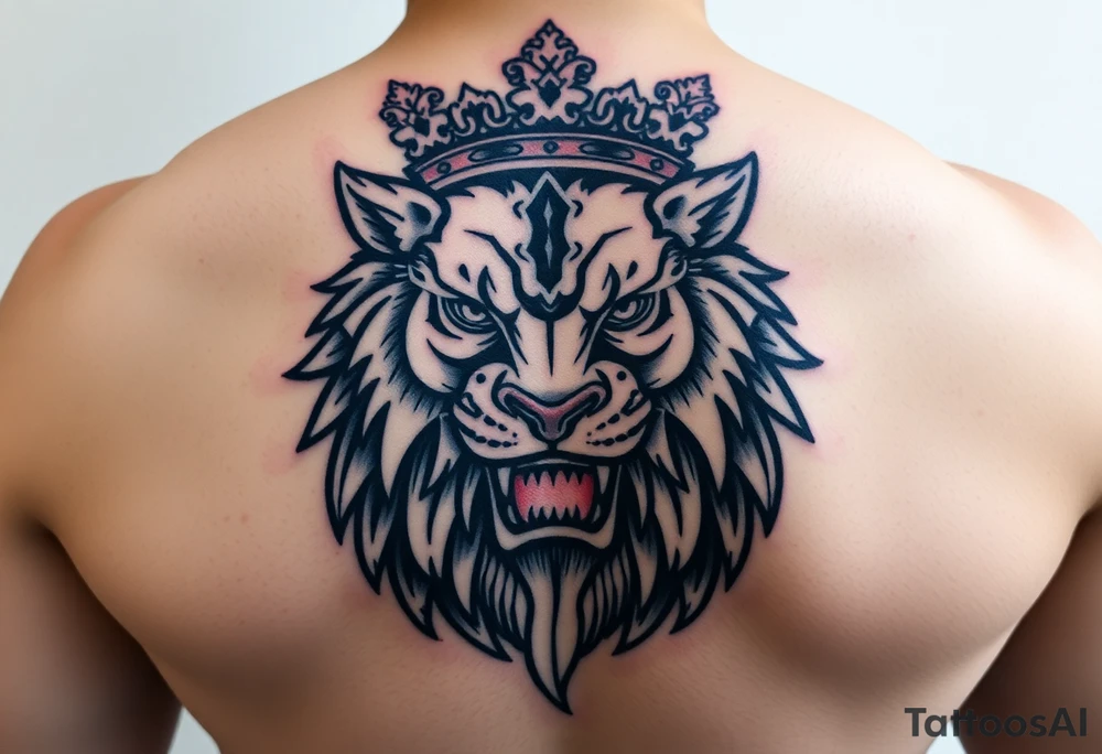 Japanese lion wearing crown tattoo idea