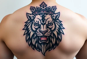 Japanese lion wearing crown tattoo idea