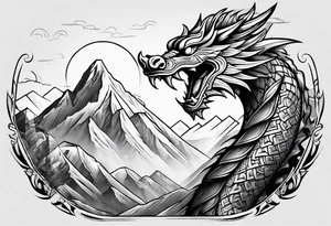 Aztec dragon climbing mountain tattoo idea
