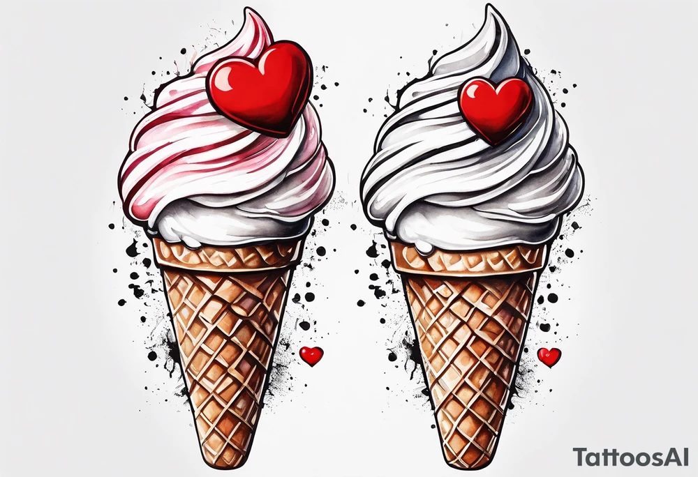 small ice cream cone with small red heart on it somewhere while representing Paris tattoo idea