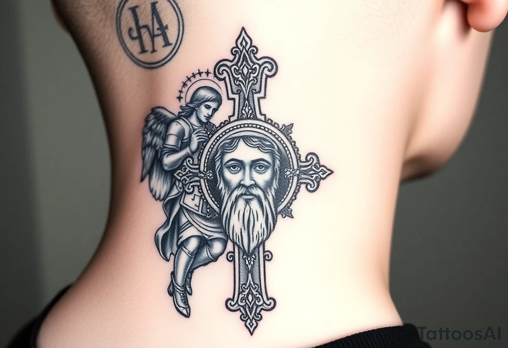 Archangel Michael in armour
A large Orthodox cross with ornate detailing
Christ Pantocrator face (very traditional Orthodox icon style)
Saints like St. Nicholas or St. Andrew tattoo idea