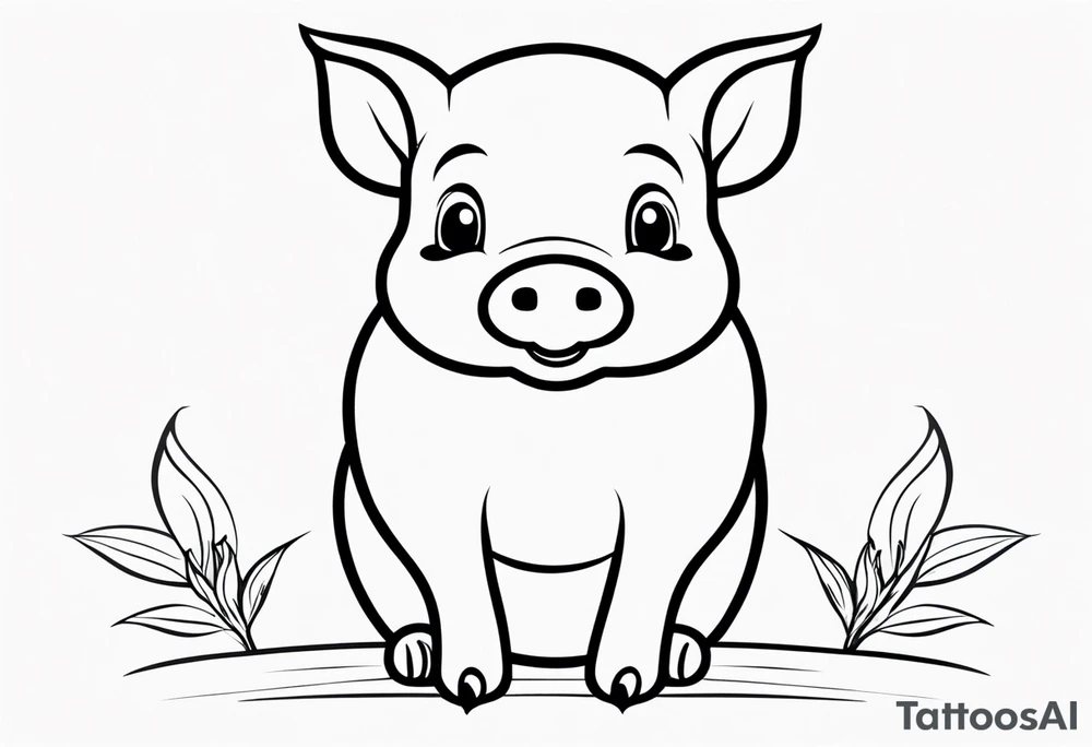 very cute happy piglet.
outline only.
black and white only.
only show the piglet. no extra lines or decoration.
no black shading tattoo idea