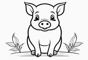 very cute happy piglet.
outline only.
black and white only.
only show the piglet. no extra lines or decoration.
no black shading tattoo idea