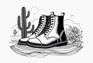 New mercies I see, boots with flowers growing out of them, cactus desert, waves, sun rays tattoo idea