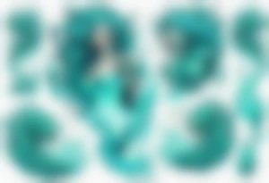 a beautiful female sea demon with turquoise hair standing in the sea surrounded by crashing waves tattoo idea