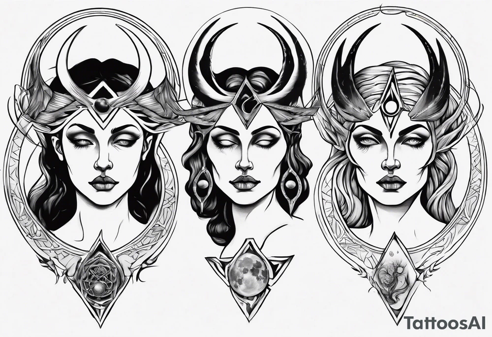 The High Priestesses. Hecate, Artemis and Selene morphing into One. Representing Magic, Intuition and The Moon. tattoo idea