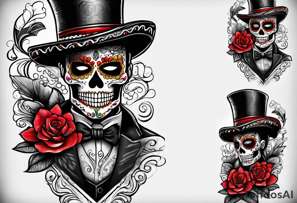 Mexico day of dead  man standing
 drink horizontal tattoo idea