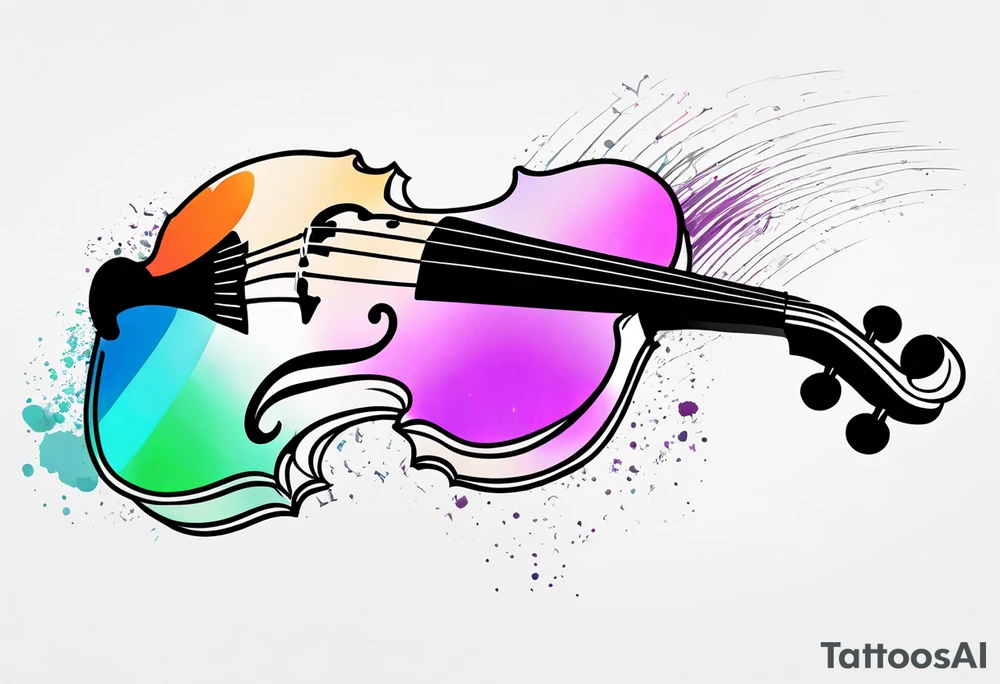 minimalist violin with some jewel tone accent colors, mostly black and white tattoo idea