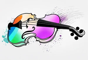 minimalist violin with some jewel tone accent colors, mostly black and white tattoo idea