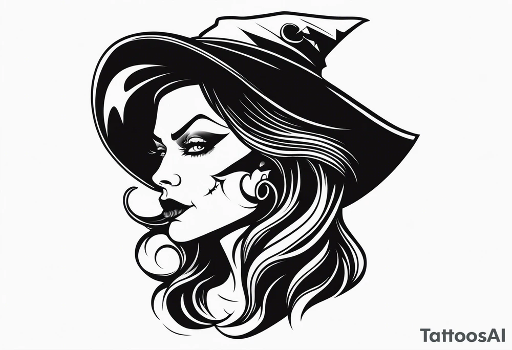 wicked witch face with just skull hair and hat tattoo idea