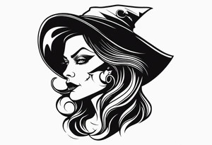 wicked witch face with just skull hair and hat tattoo idea