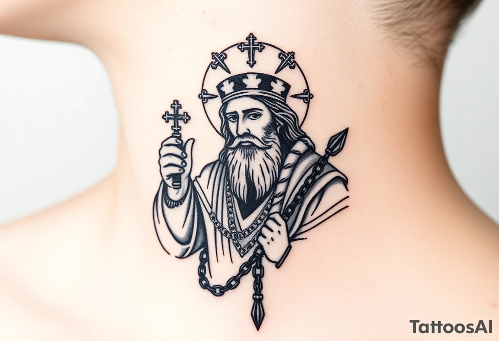 russian christian orthodox jesus xristos holding the russian orthodox thurible chains tattoo idea