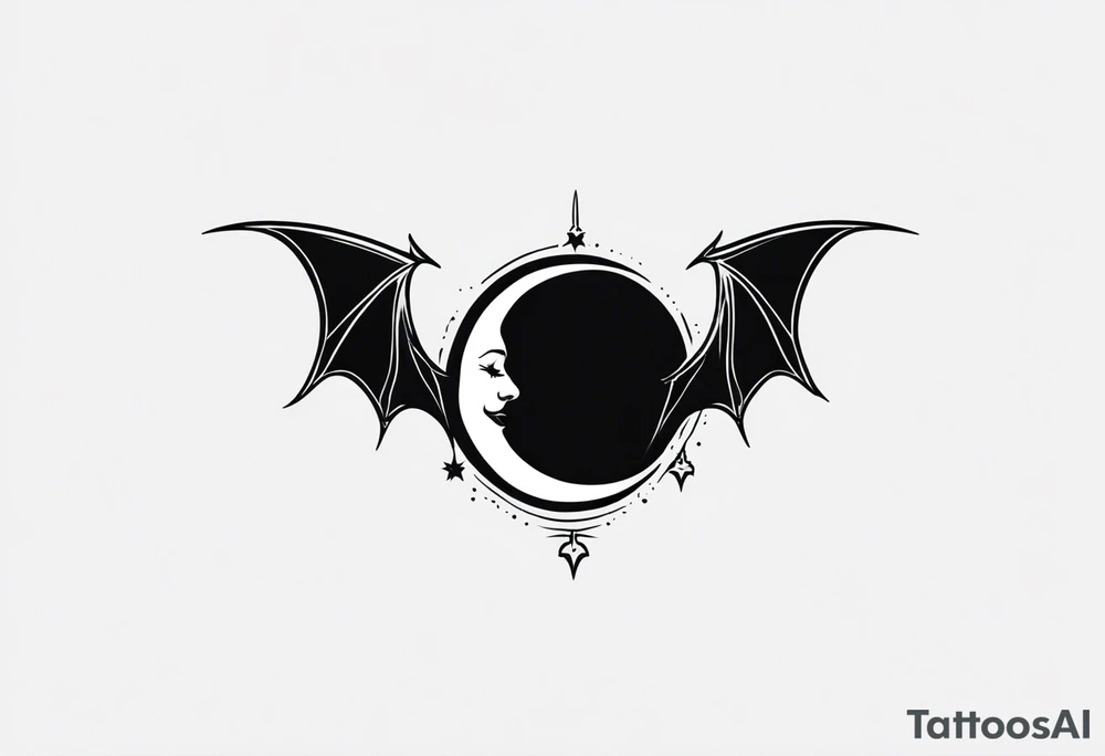 Crescent Moon with Bats tattoo idea