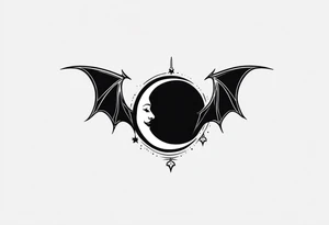 Crescent Moon with Bats tattoo idea