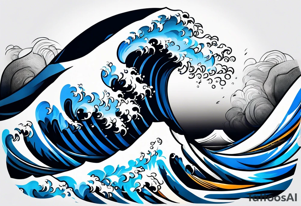 waves black with blue accent struggle perseverance under water tattoo idea