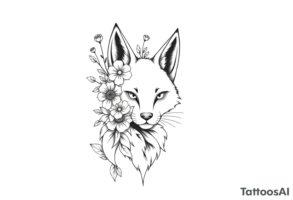 pCREATE A FURRY TATTOO DESIGN FURSONA ANTROPOMORPHIC IMAGE FOR ANTIFACIST LIBERAL WITH FLOWERS AND PLANTS GROWING FROM THE FURSONA tattoo idea