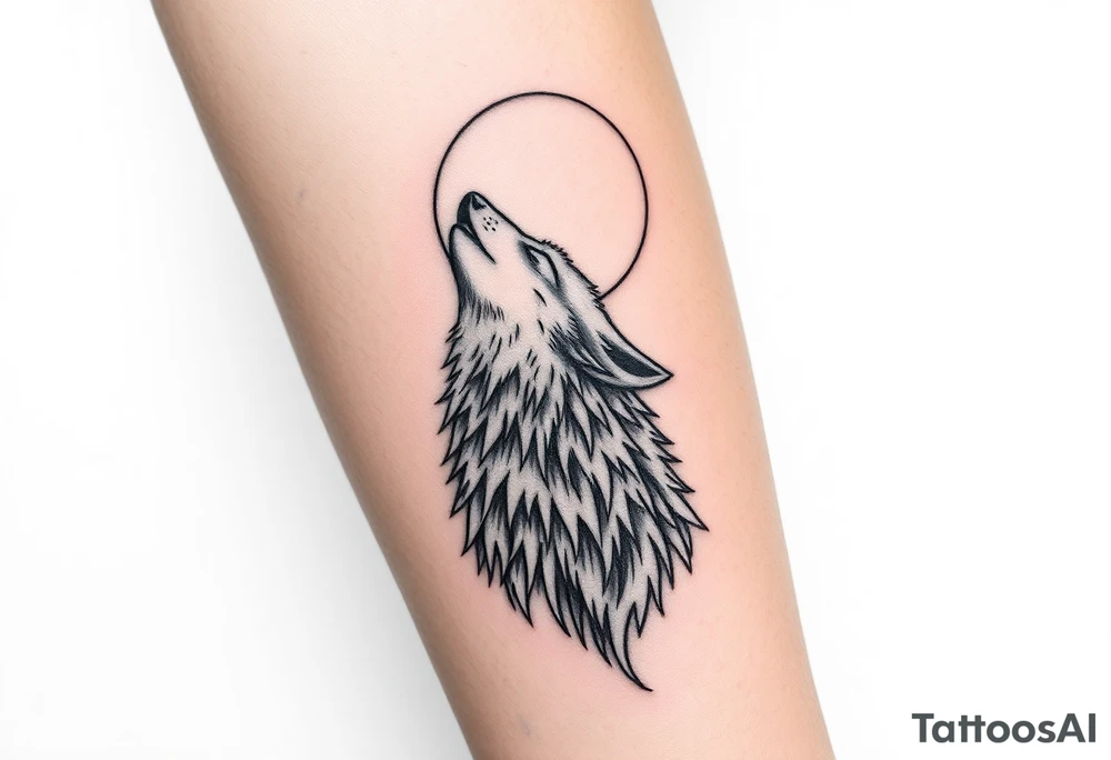 Realistic wolf howling at the moon tattoo idea