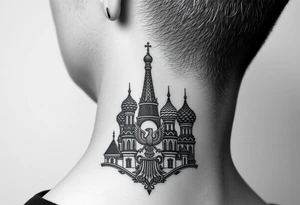 St. George 
3 russian imperial crowns above the Russian coat of arms double eagle
Russian sabre
The Kremlin or St. Basil's Cathedral scene 
on the side of my neck tattoo idea