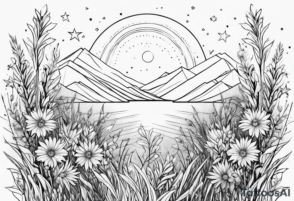 Stars dust flowers grass tattoo idea