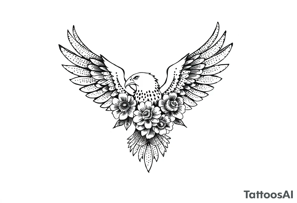 eagle with flowers wings not open tattoo idea