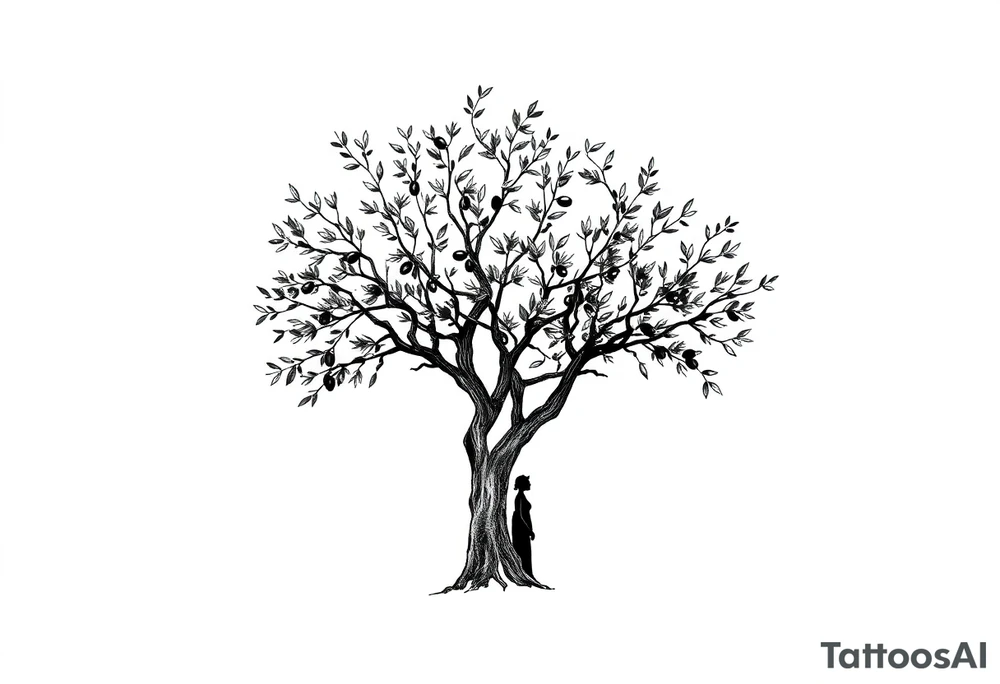 People under big olive tree tattoo idea