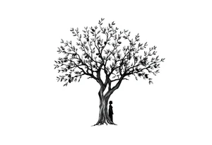 People under big olive tree tattoo idea